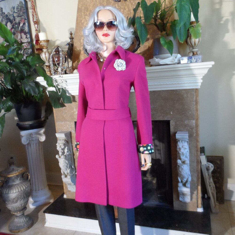 Dolce & Gabbana Fuchsia Wool Pea Coat with Decorative Cuffs - Picture 3 of 16